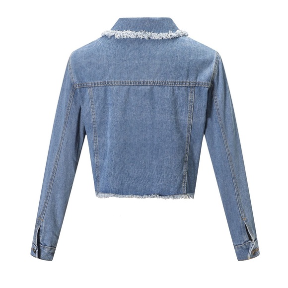 🔥🆕Long Sleeve Button Down Jean Denim Crop Jacket - Picture 9 of 10